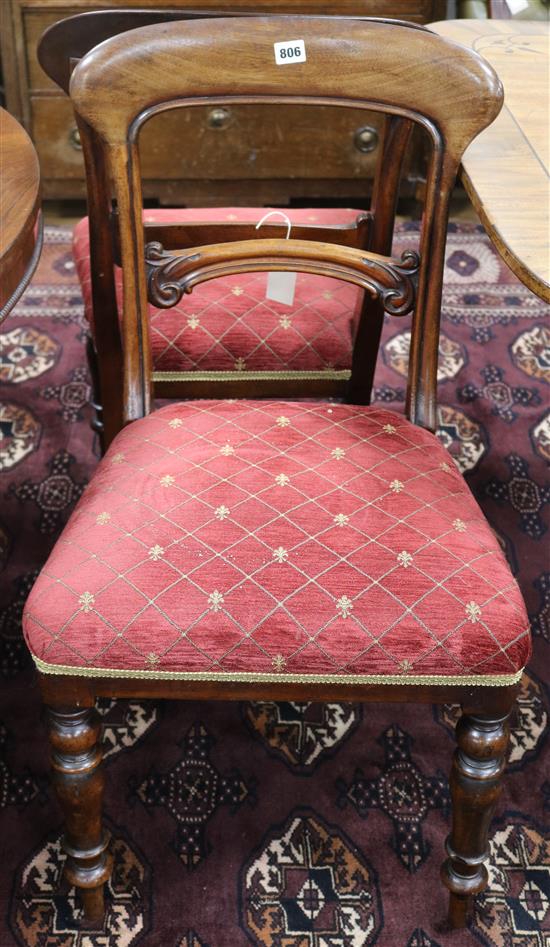 A pair of Regency mahogany rope-back dining chairs and two other pairs of dining chairs W.137cm